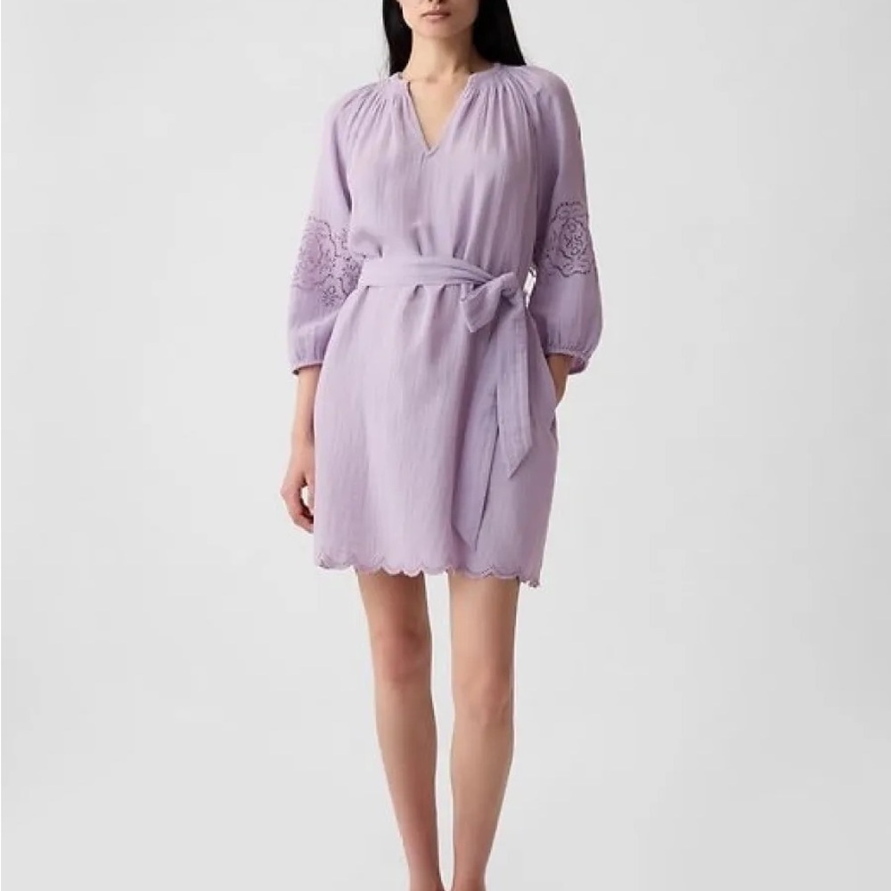 NWT - GAP Women’s Crinkle Gauze Embroidered Mini Dress in Lilac Lavender XXL